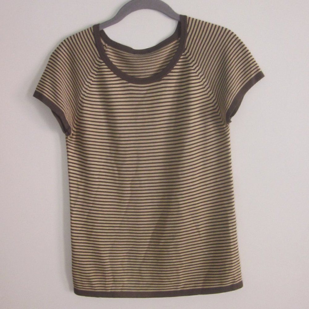 Italian Knit Top Vintage Size XS Brown & Tan Stripe Fitted Mini Tee Designer